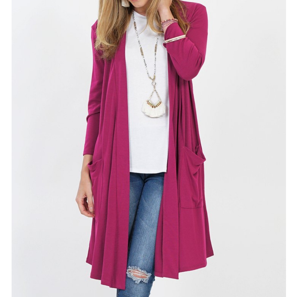 Magenta Three Quarter Sleeve Slouchy Cardigan